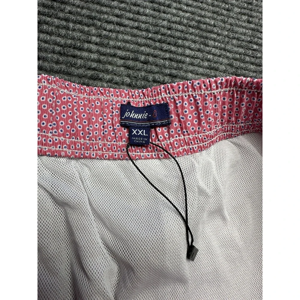 johnnie-O Swim Trunks Mens 2XL Pink Mesh‎ Lined Drawstring Elastic 8in Inseam